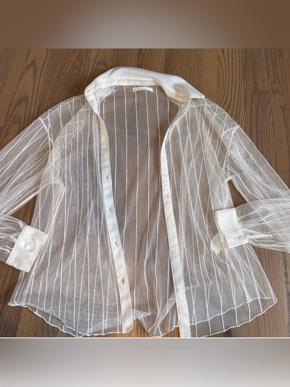 OAK + FORT White Sheer Striped Blouse Sz XS